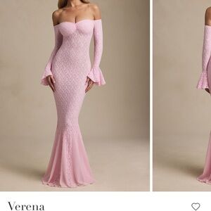 Oh Polly Verena Pink Off-Shoulder Lace Dress